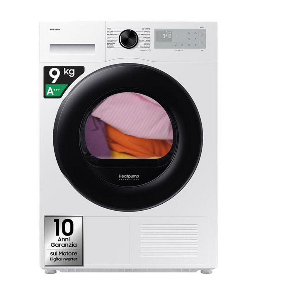 Samsung Asciugatrice DV90DG52A0AHET 9KG Classe C-Bianco oblò nero display silve